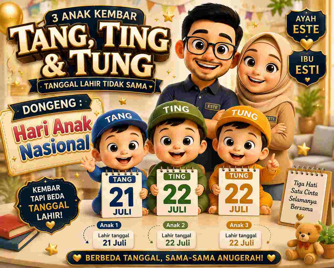 Dongeng Hari Anak Nasional : “Tiga Bayi Kembar yang Lahirnya Tidak Kompak”